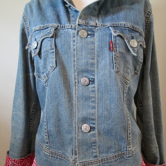 Upcycled Vintage Levi Iconic Type 1 Jean Jacket, American Theme, Reworked Denim - Picture 7 of 14